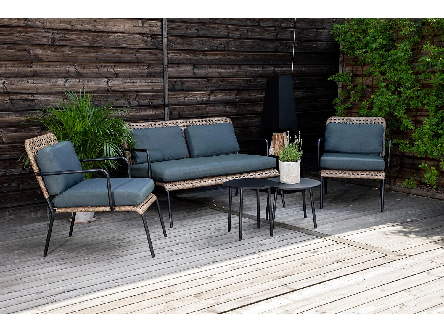 Paola set de jardin 5 parties noir, gris, naturel.