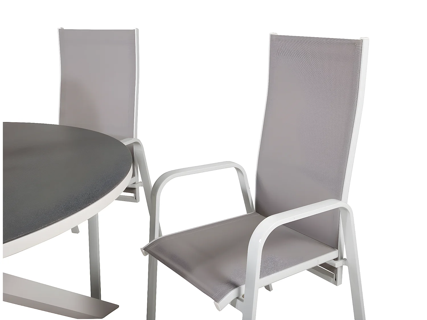 Copacabana Ensemble table et chaises de jardin, table Ø140cm et 6 chaises rec Copacabana, blanc, gris, crème.