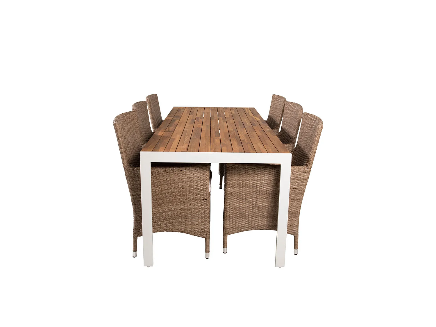 Bois Ensemble table et chaises de jardin, table 90x205cm et 6 chaises Malin, blanc, naturel.