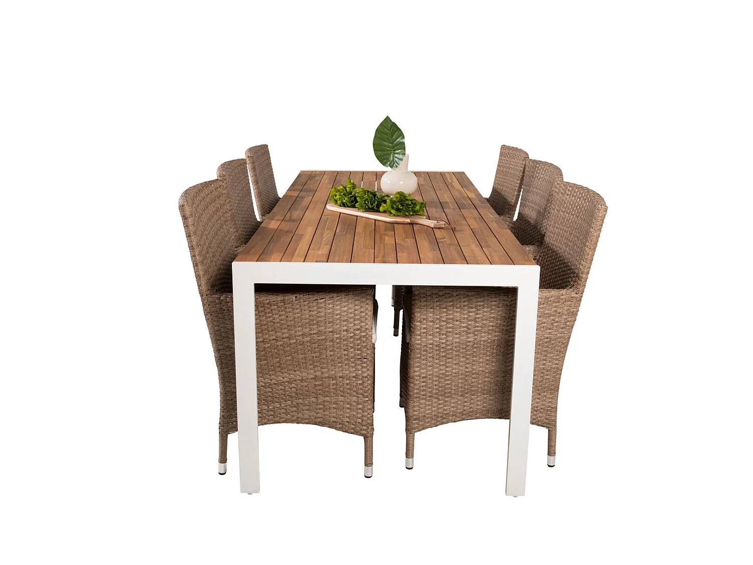 Bois Gartenset Tisch 90x205cm und 6 Stühle Malin natur, weiß.