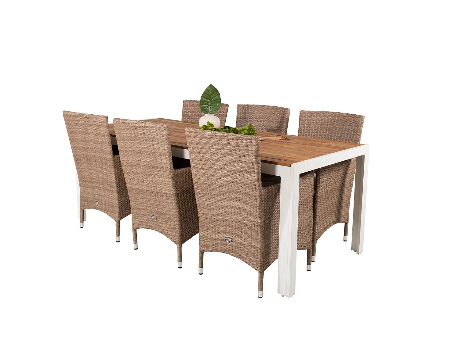 Bois Gartenset Tisch 90x205cm und 6 Stühle Malin natur, weiß.