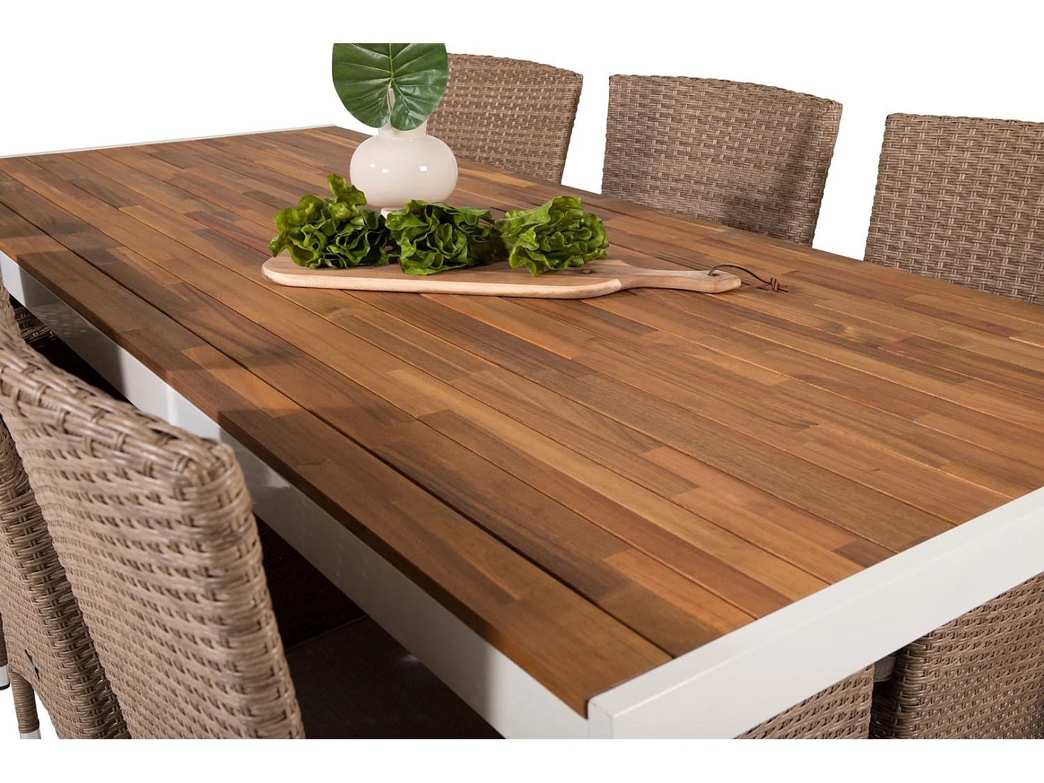 Bois Gartenset Tisch 90x205cm und 6 Stühle Malin natur, weiß.