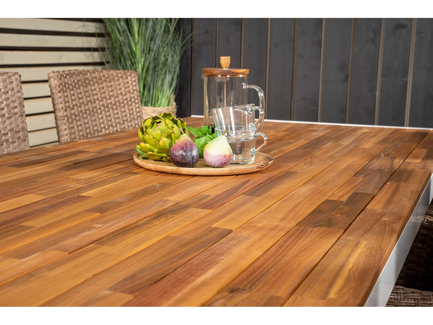 Bois Gartenset Tisch 90x205cm und 6 Stühle Malin natur, weiß.