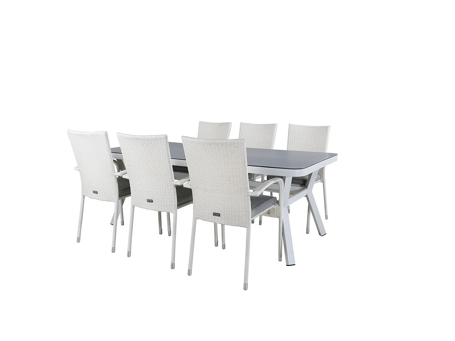 Virya Ensemble table et chaises de jardin, table 100x200cm et 6 chaises Anna, blanc, gris.