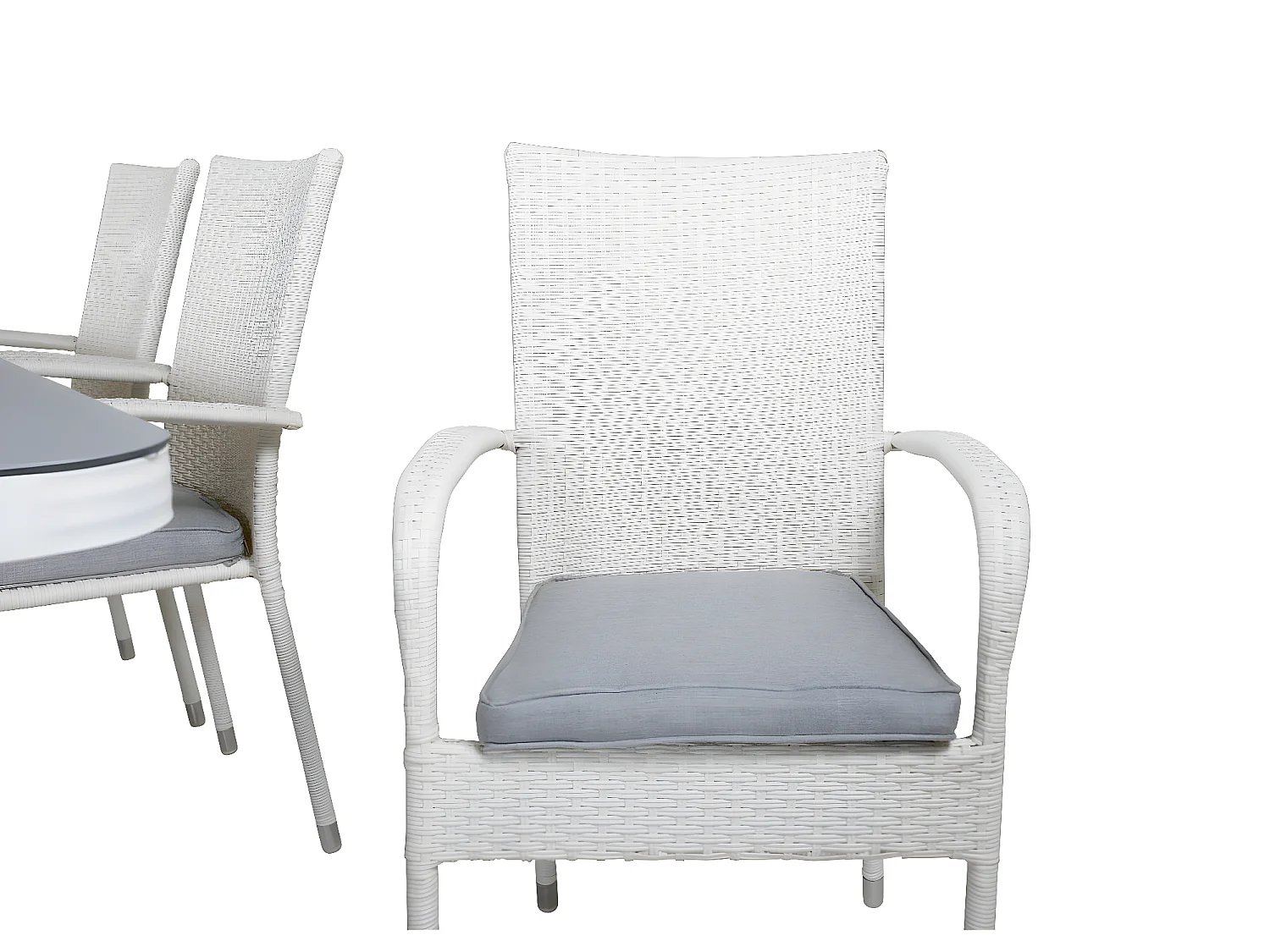 Virya Ensemble table et chaises de jardin, table 100x200cm et 6 chaises Anna, blanc, gris.
