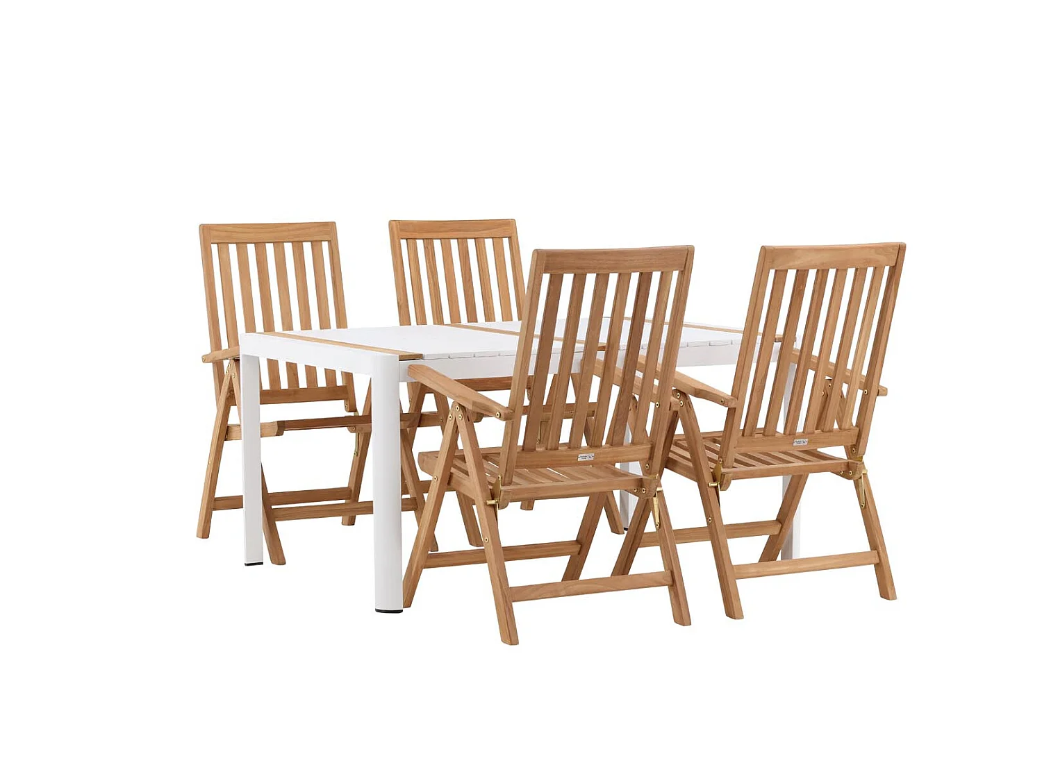 Togo ensemble table et chaises de jardin, table 150x100cm, 4 chaises Kenya, blanc,naturel.