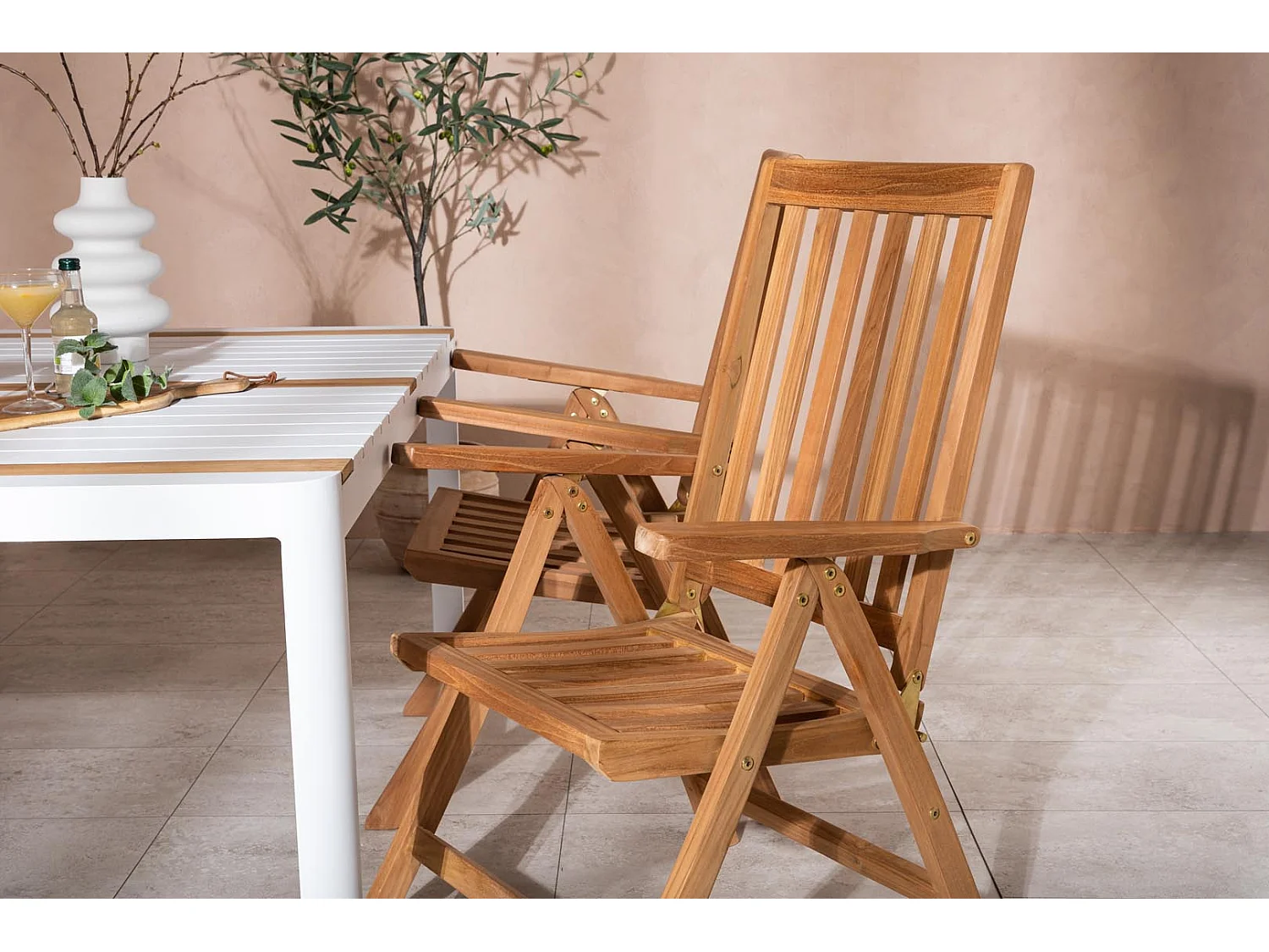 Togo ensemble table et chaises de jardin, table 150x100cm, 4 chaises Kenya, blanc,naturel.