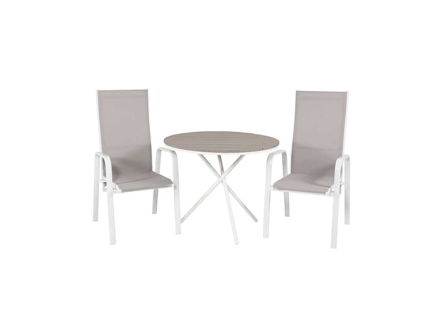 Parma Ensemble table et chaises de jardin, table Ø90cm et 2 chaises Copacabana, blanc, gris, crème.