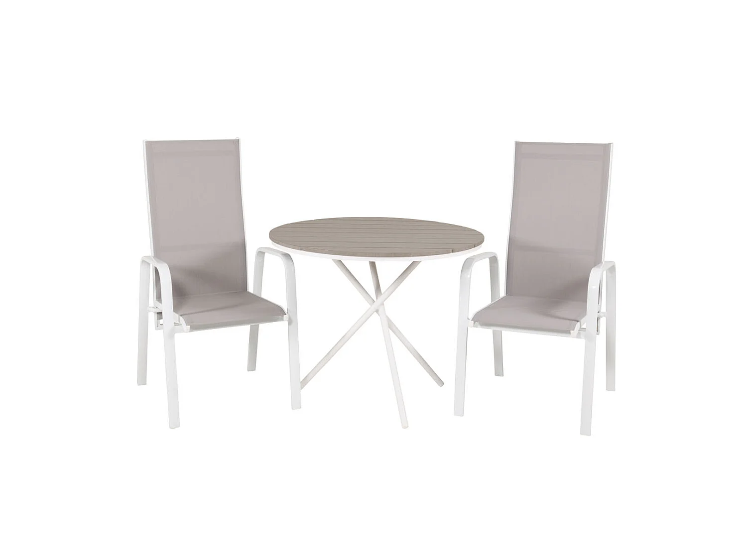 Parma Ensemble table et chaises de jardin, table Ø90cm et 2 chaises Copacabana, blanc, gris, crème.