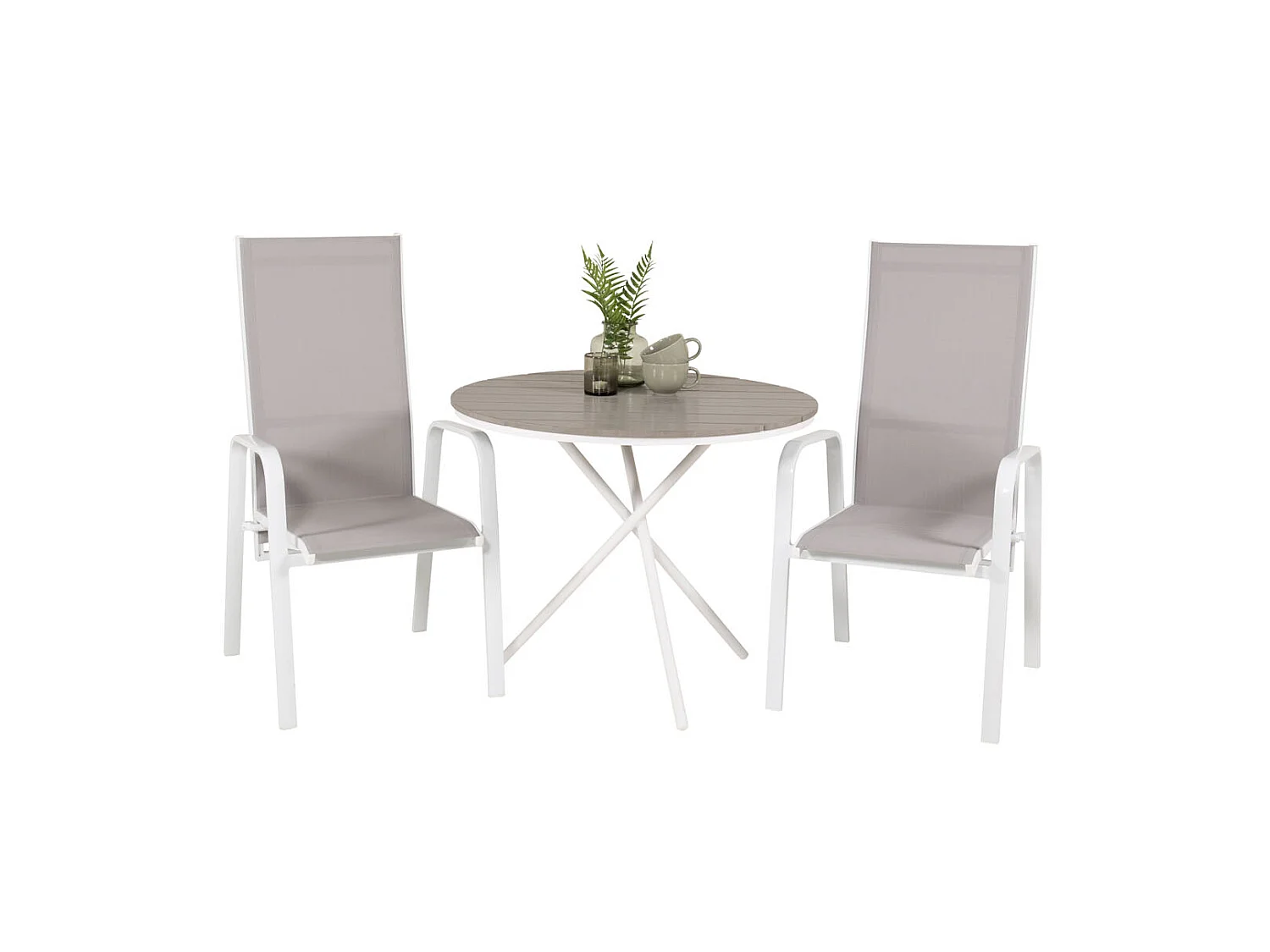 Parma Ensemble table et chaises de jardin, table Ø90cm et 2 chaises Copacabana, blanc, gris, crème.