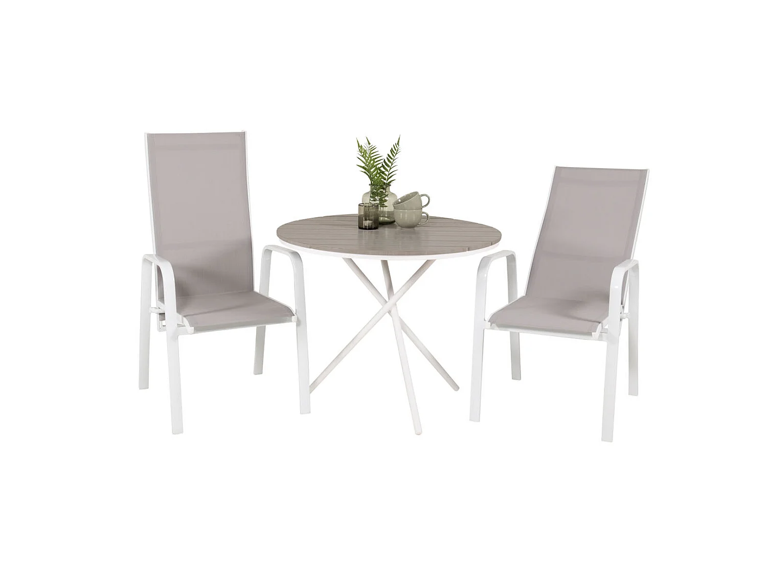 Parma Ensemble table et chaises de jardin, table Ø90cm et 2 chaises Copacabana, blanc, gris, crème.