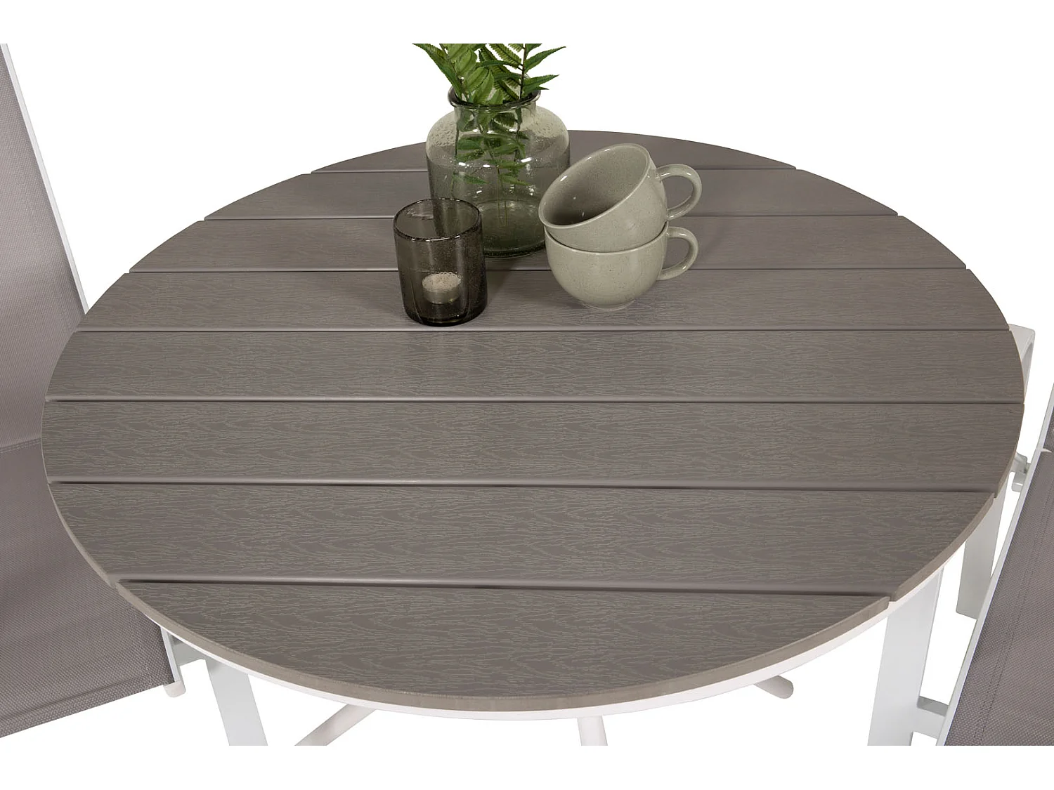 Parma Ensemble table et chaises de jardin, table Ø90cm et 2 chaises Copacabana, blanc, gris, crème.