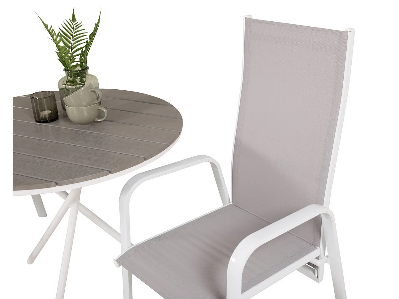 Parma Ensemble table et chaises de jardin, table Ø90cm et 2 chaises Copacabana, blanc, gris, crème.