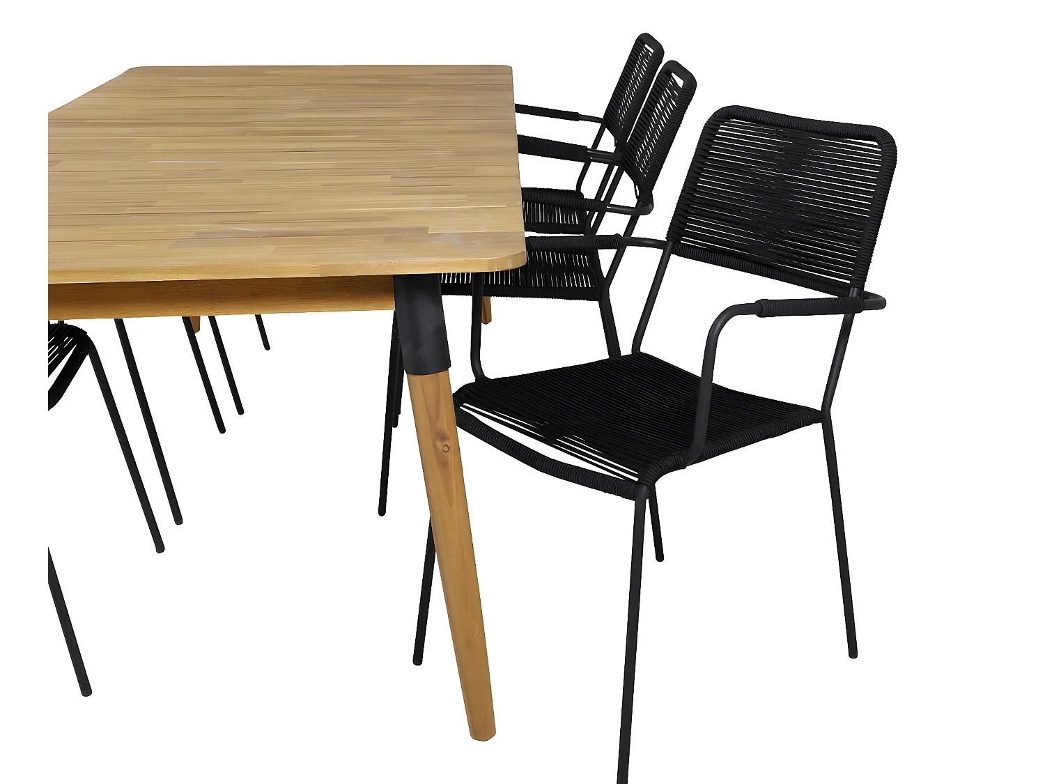 Julian Ensemble table et chaises de jardin, table 100x210cm et 6 chaises Lindos avec accoudoirs, noir, naturel.