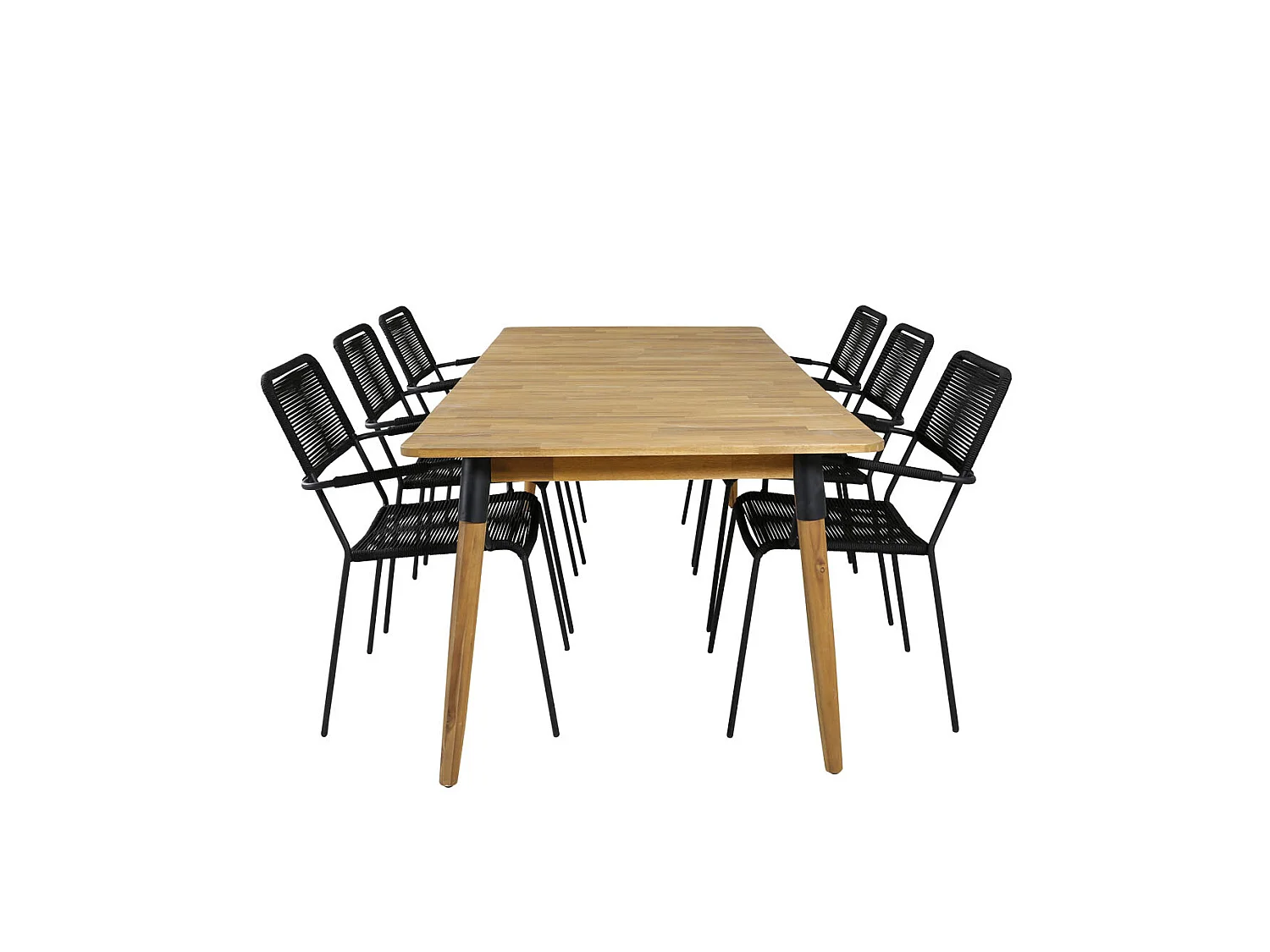 Julian Ensemble table et chaises de jardin, table 100x210cm et 6 chaises Lindos avec accoudoirs, noir, naturel.