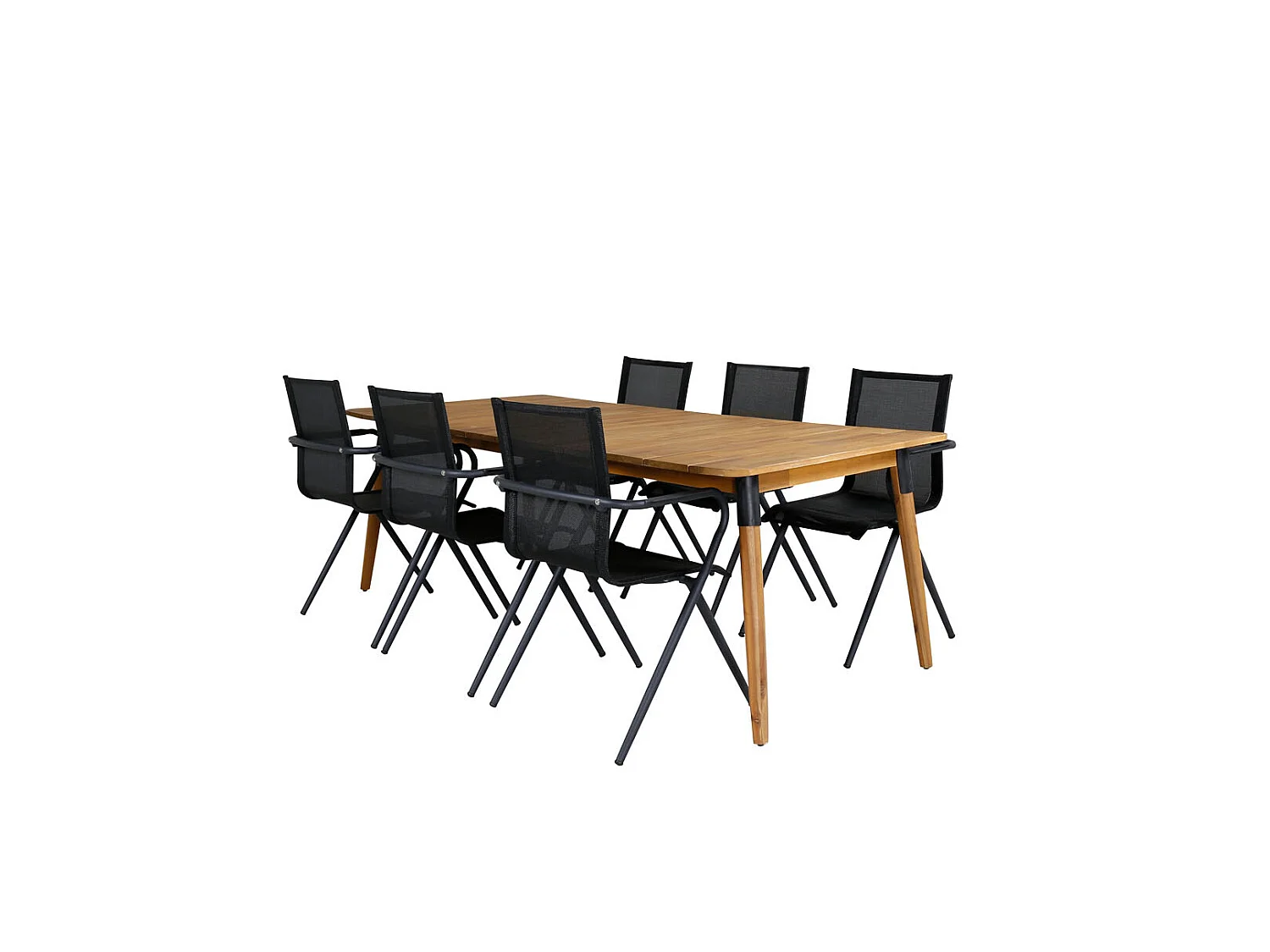 Julian Ensemble table et chaises de jardin, table 100x210cm et 6 chaises Alina, noir, naturel.