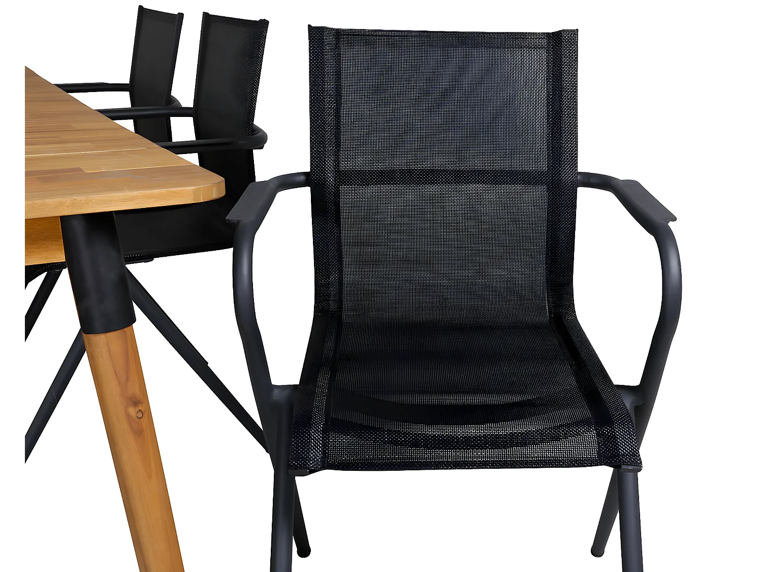 Julian Ensemble table et chaises de jardin, table 100x210cm et 6 chaises Alina, noir, naturel.