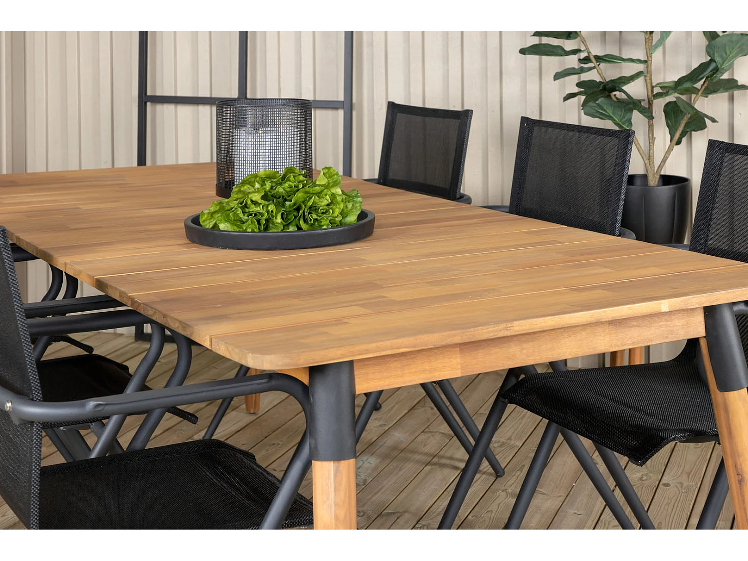 Julian Ensemble table et chaises de jardin, table 100x210cm et 6 chaises Alina, noir, naturel.