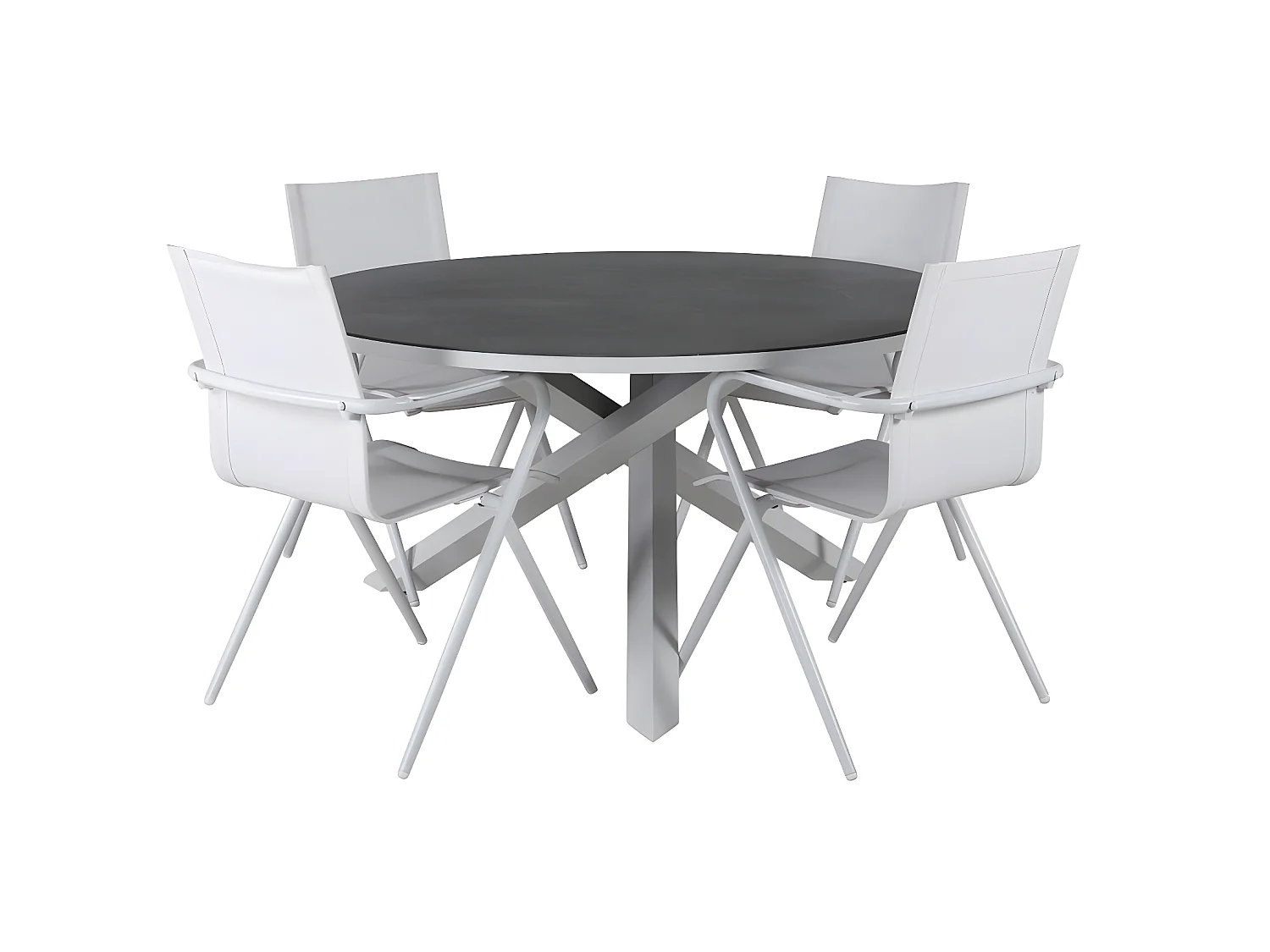 Copacabana Ensemble table et chaises de jardin, table Ø140cm et 4 chaises Alina, blanc, gris, crème.