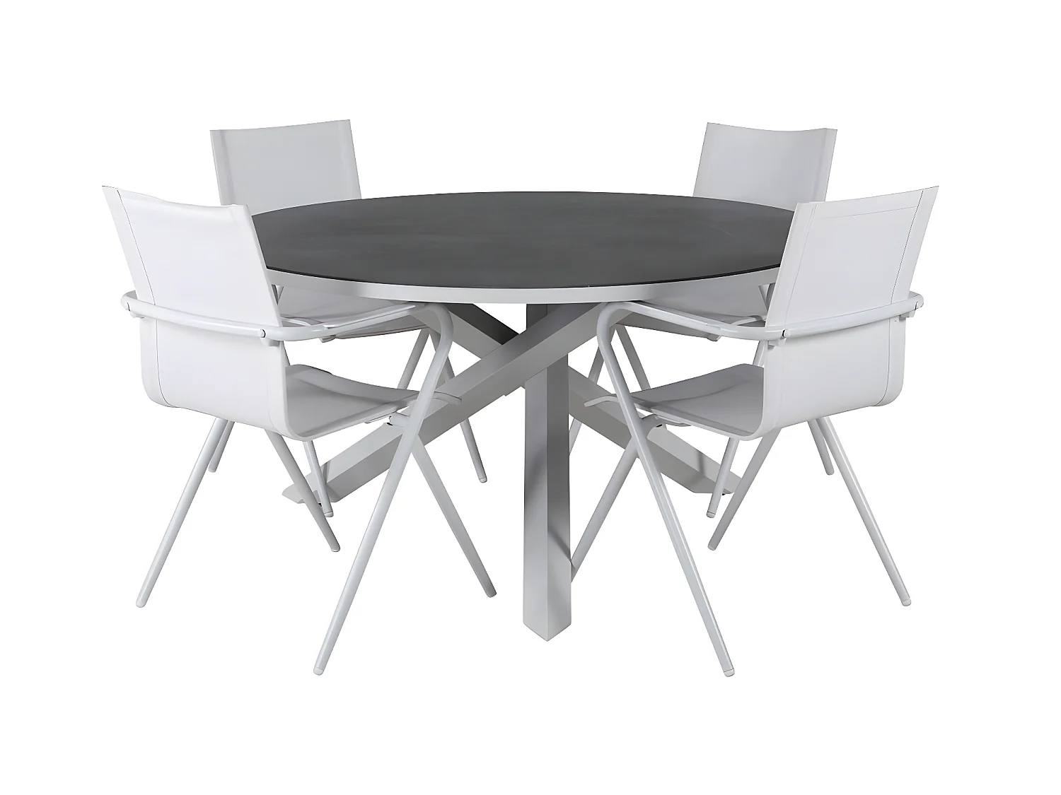 Copacabana Ensemble table et chaises de jardin, table Ø140cm et 4 chaises Alina, blanc, gris, crème.