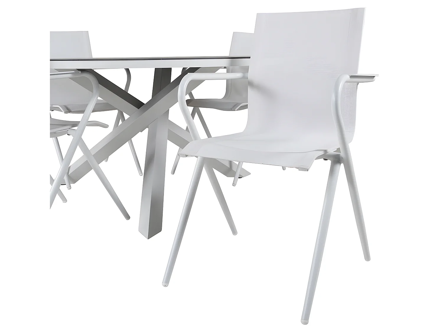 Copacabana Ensemble table et chaises de jardin, table Ø140cm et 4 chaises Alina, blanc, gris, crème.