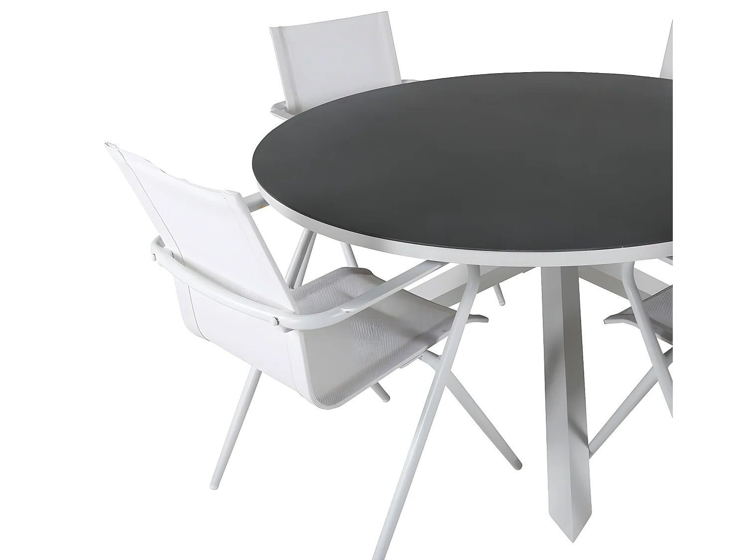 Copacabana Ensemble table et chaises de jardin, table Ø140cm et 4 chaises Alina, blanc, gris, crème.