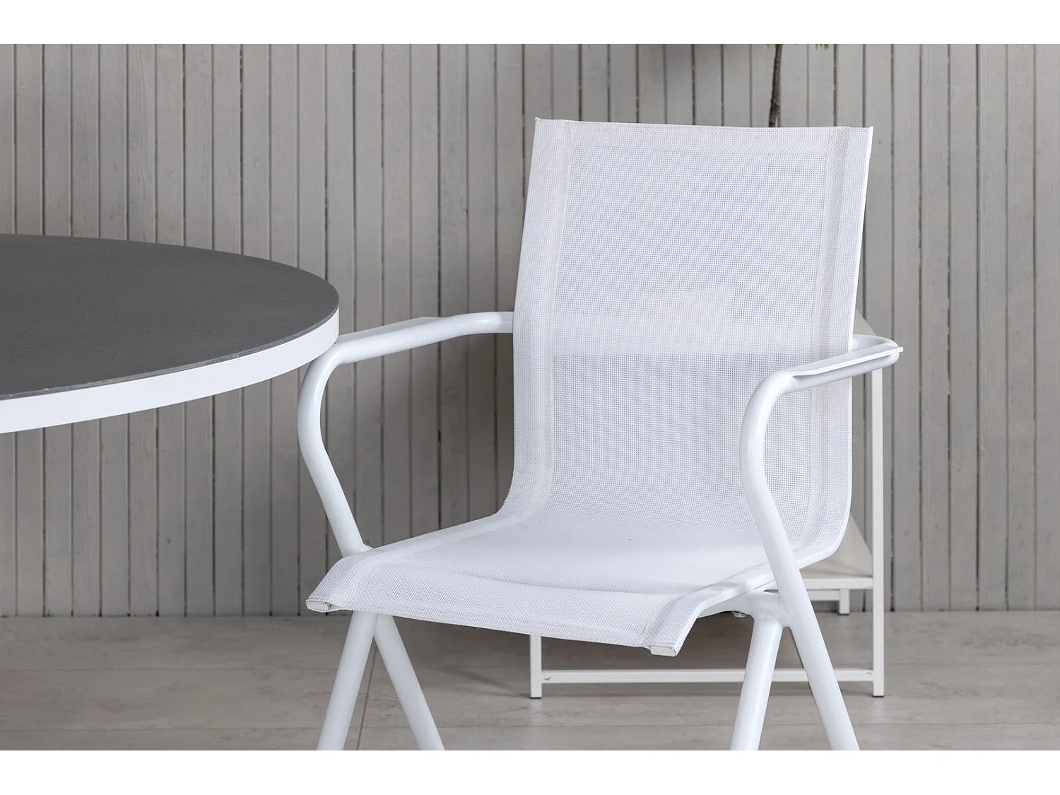 Copacabana Ensemble table et chaises de jardin, table Ø140cm et 4 chaises Alina, blanc, gris, crème.