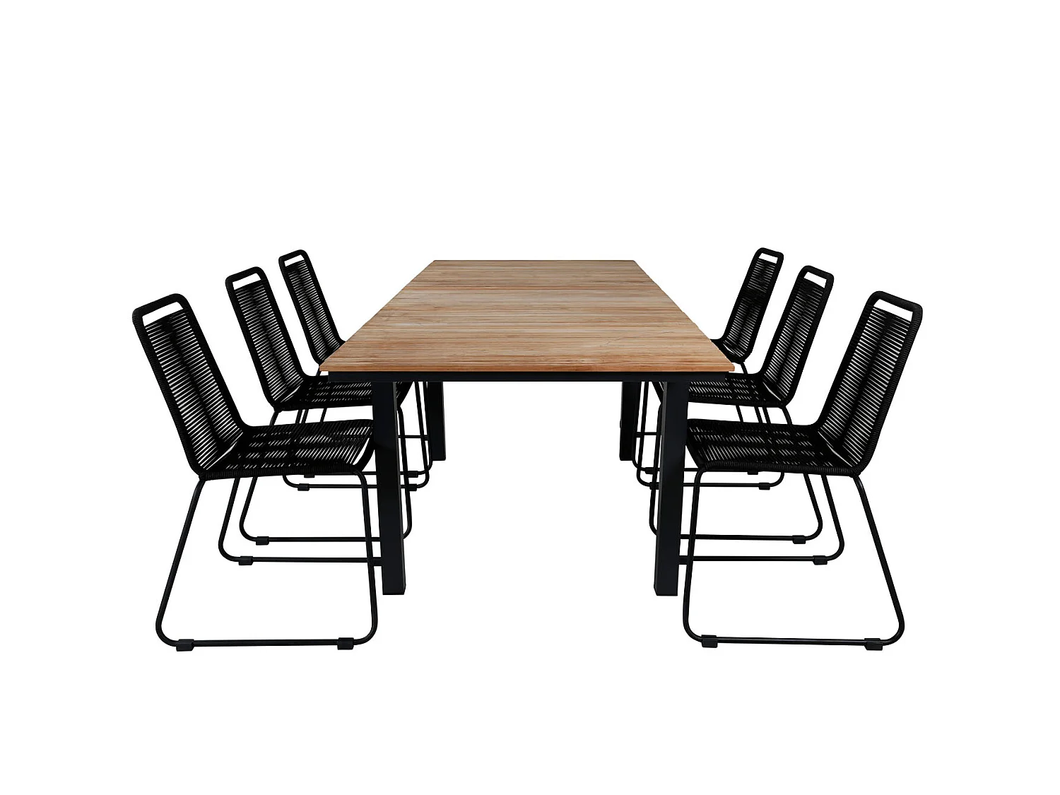 Mexico Ensemble table et chaises de jardin, table 90x160/240cm et 6 chaises stabelS Lindos, noir, naturel.