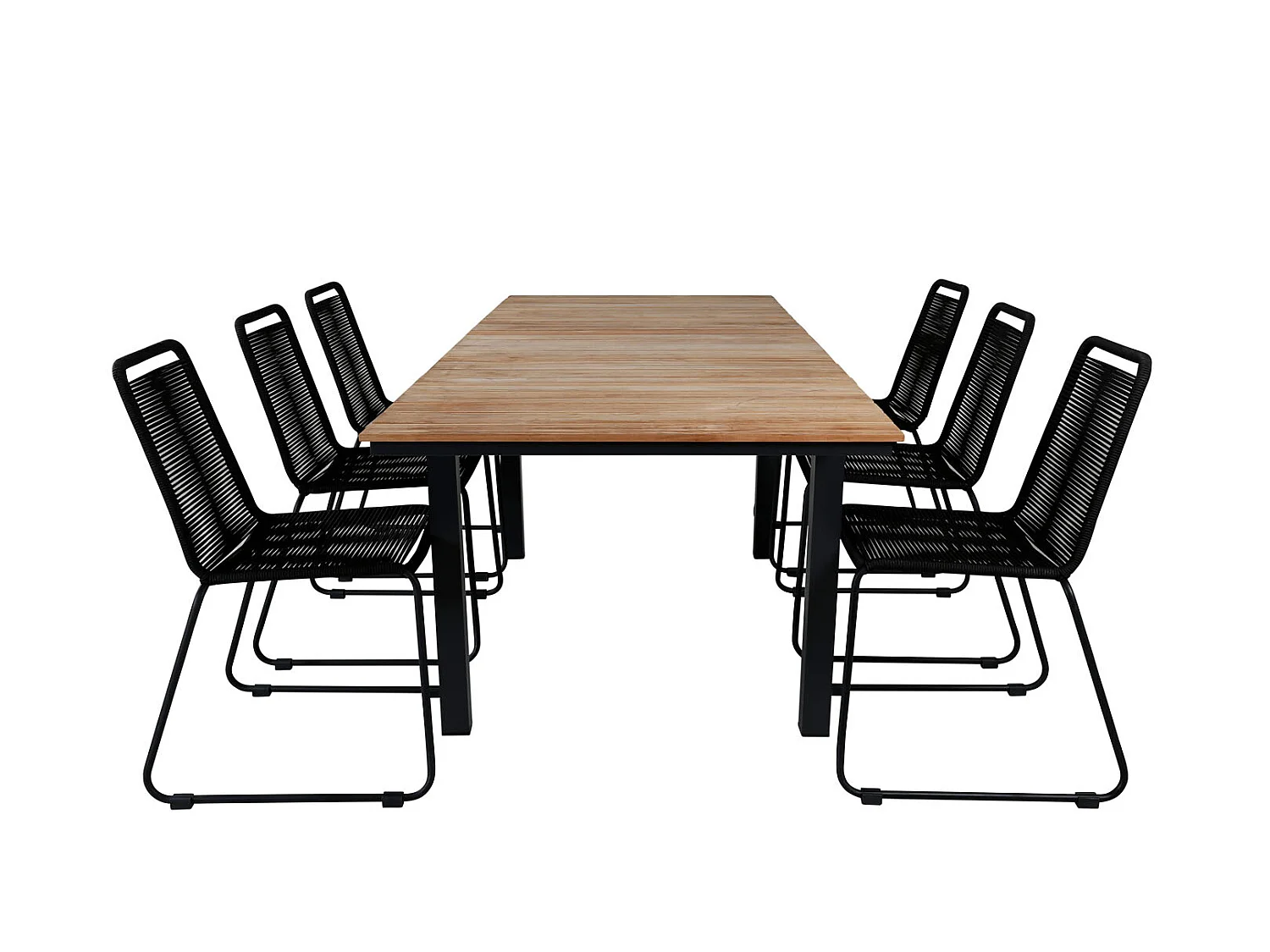 Mexico Ensemble table et chaises de jardin, table 90x160/240cm et 6 chaises stabelS Lindos, noir, naturel.