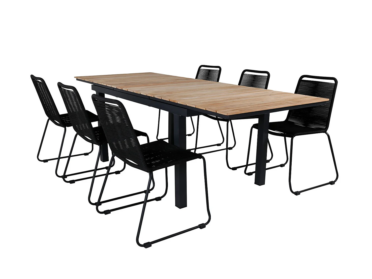 Mexico Ensemble table et chaises de jardin, table 90x160/240cm et 6 chaises stabelS Lindos, noir, naturel.
