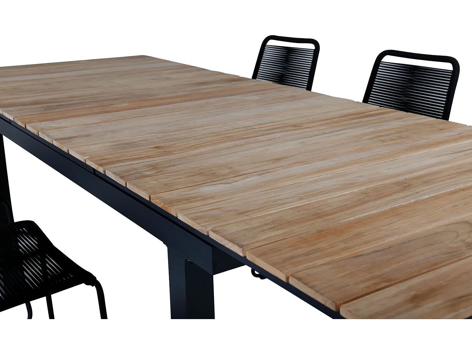 Mexico Ensemble table et chaises de jardin, table 90x160/240cm et 6 chaises stabelS Lindos, noir, naturel.