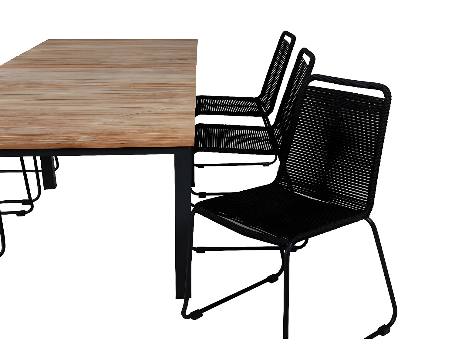 Mexico Ensemble table et chaises de jardin, table 90x160/240cm et 6 chaises stabelS Lindos, noir, naturel.