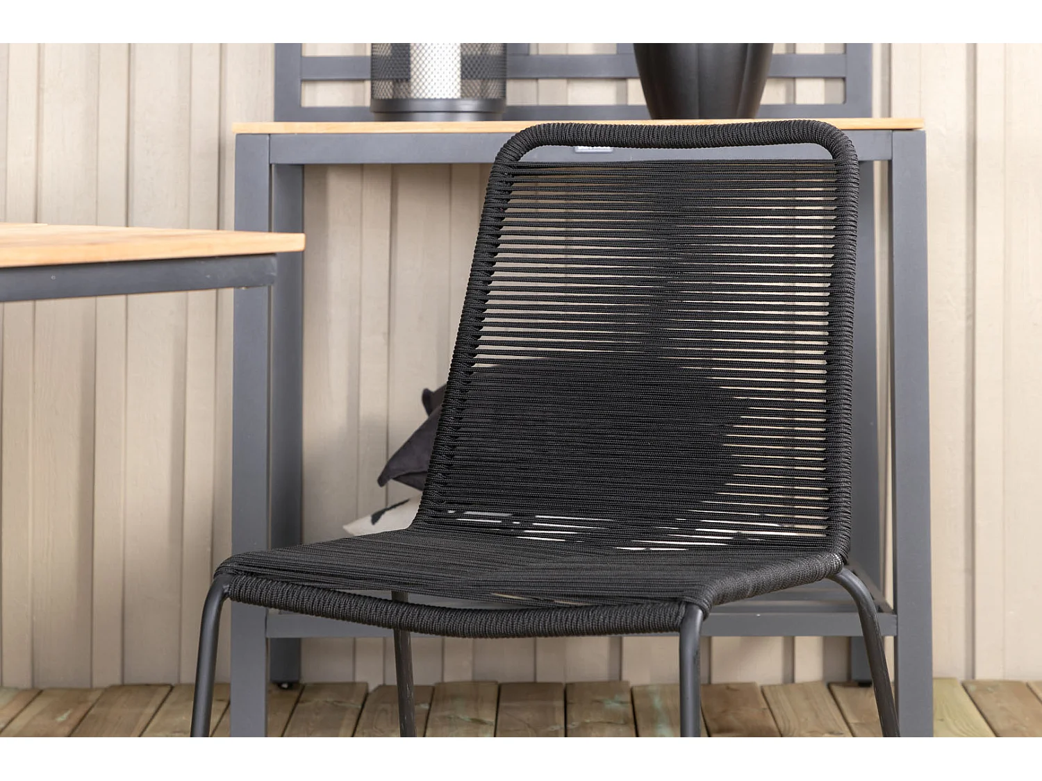 Mexico Ensemble table et chaises de jardin, table 90x160/240cm et 6 chaises stabelS Lindos, noir, naturel.