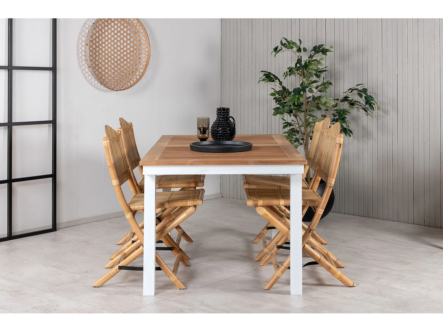 Panama tuinmeubelset tafel 90x152/210cm en 4 stoel Cane lichtgrijs, naturel.