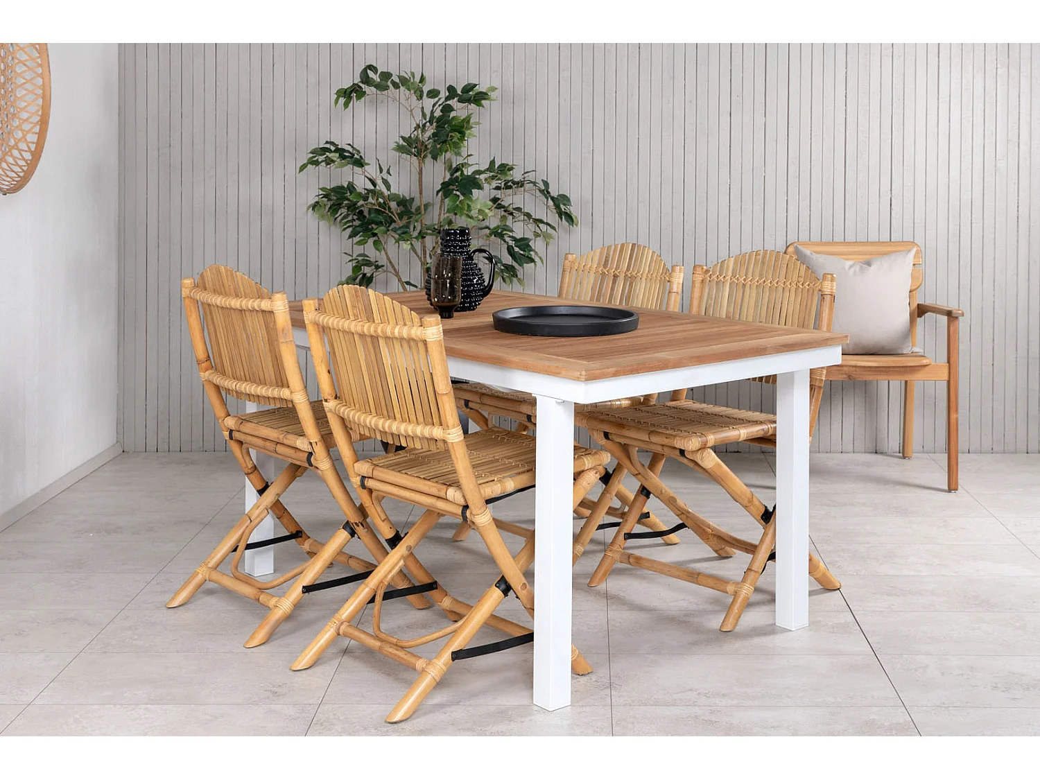 Panama tuinmeubelset tafel 90x152/210cm en 4 stoel Cane lichtgrijs, naturel.