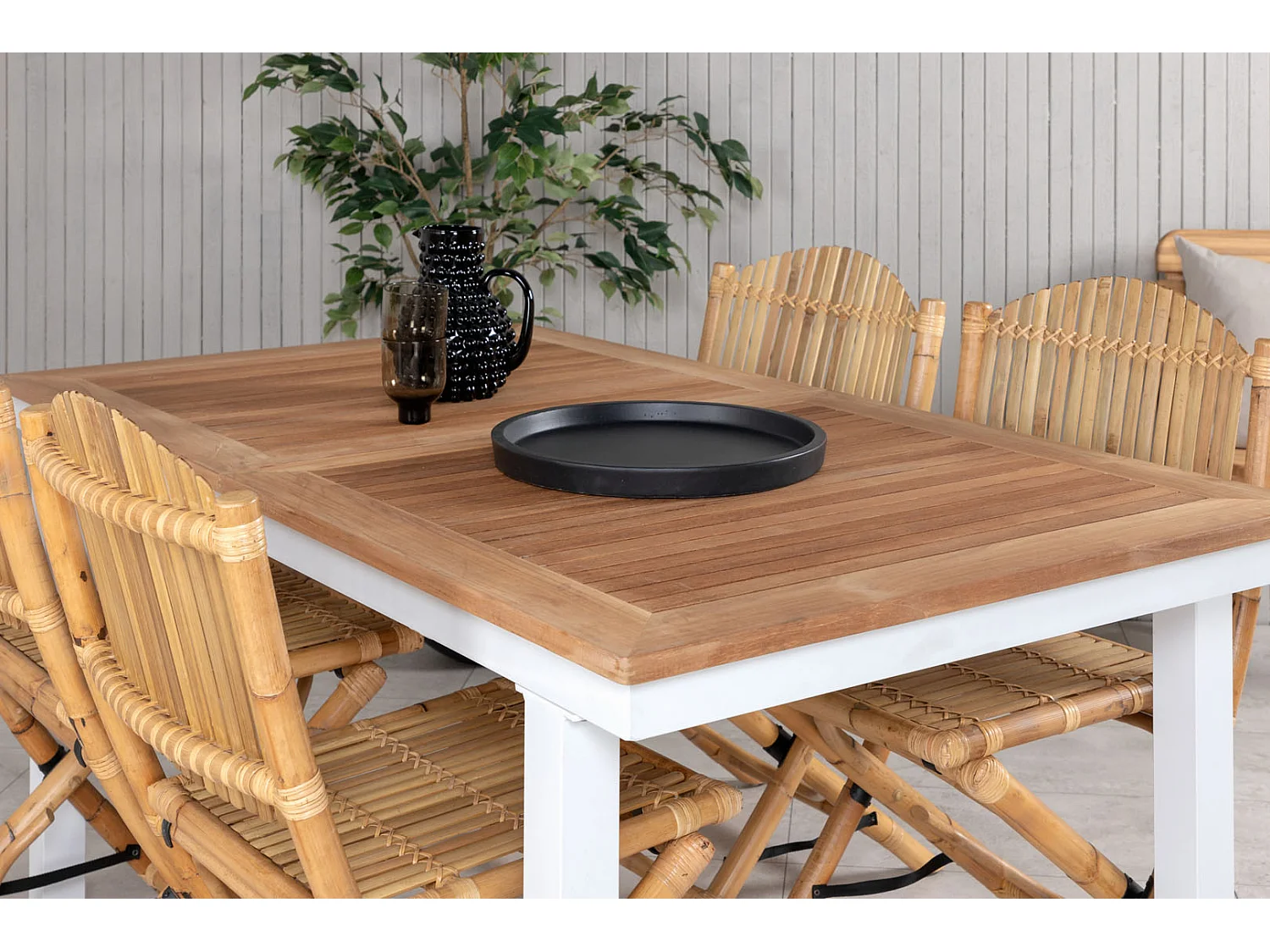 Panama tuinmeubelset tafel 90x152/210cm en 4 stoel Cane lichtgrijs, naturel.