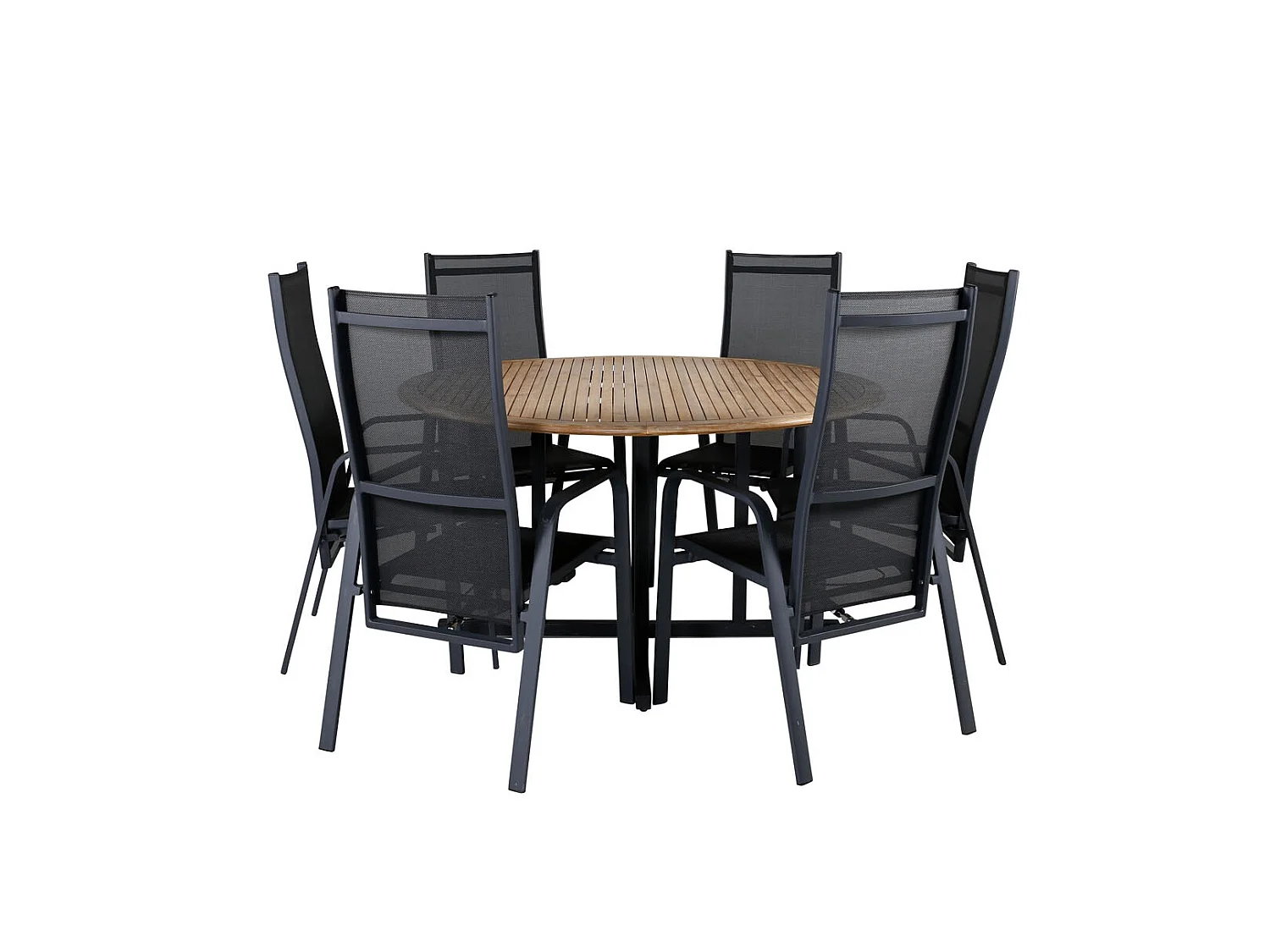 Cruz Ensemble table et chaises de jardin, table Ø140cm et 6 chaises Copacabana, noir, naturel.