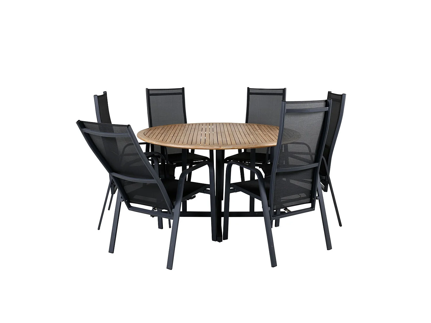 Cruz Ensemble table et chaises de jardin, table Ø140cm et 6 chaises Copacabana, noir, naturel.
