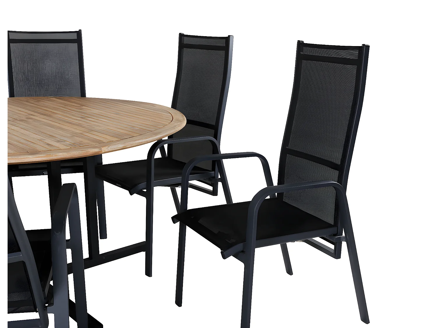 Cruz Ensemble table et chaises de jardin, table Ø140cm et 6 chaises Copacabana, noir, naturel.