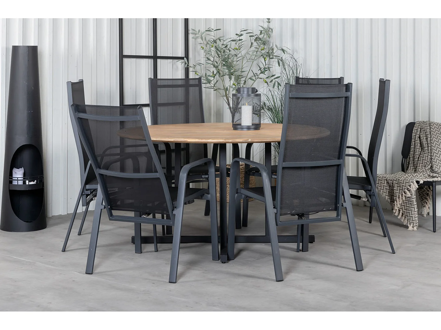 Cruz Ensemble table et chaises de jardin, table Ø140cm et 6 chaises Copacabana, noir, naturel.