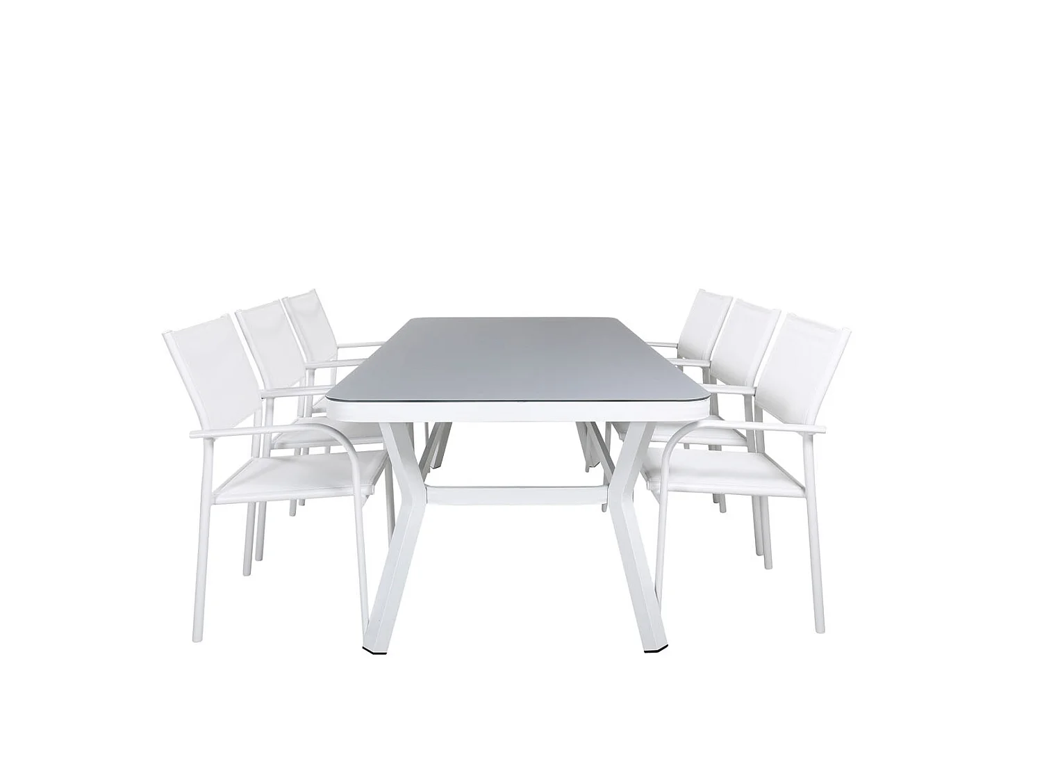 Virya tuinmeubelset tafel 100x200cm en 6 stoel Santorini wit, grijs.