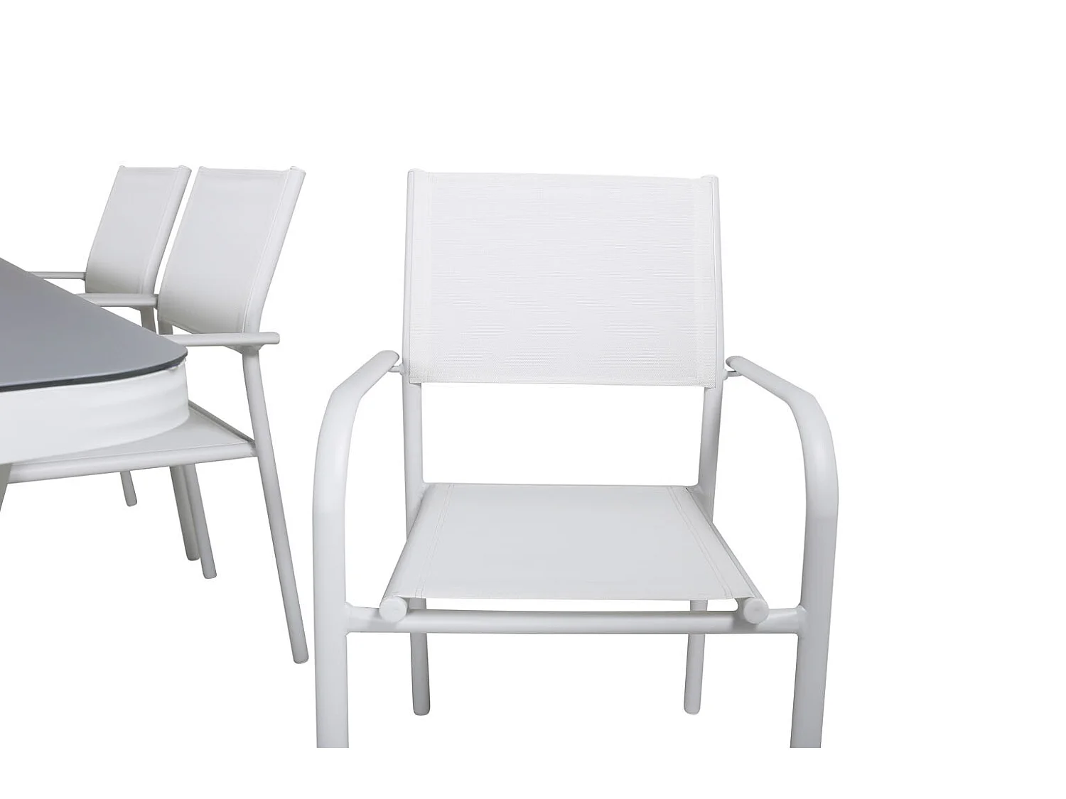 Virya tuinmeubelset tafel 100x200cm en 6 stoel Santorini wit, grijs.