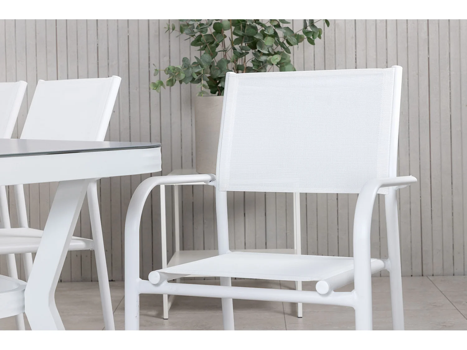 Virya tuinmeubelset tafel 100x200cm en 6 stoel Santorini wit, grijs.