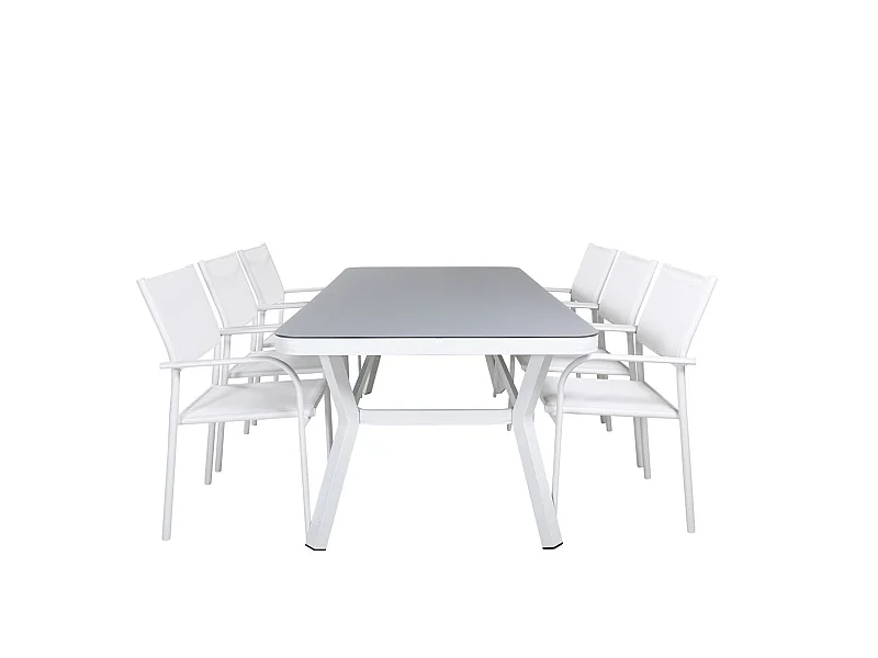 Virya tuinmeubelset tafel 100x200cm en 6 stoel Santorini wit, grijs.