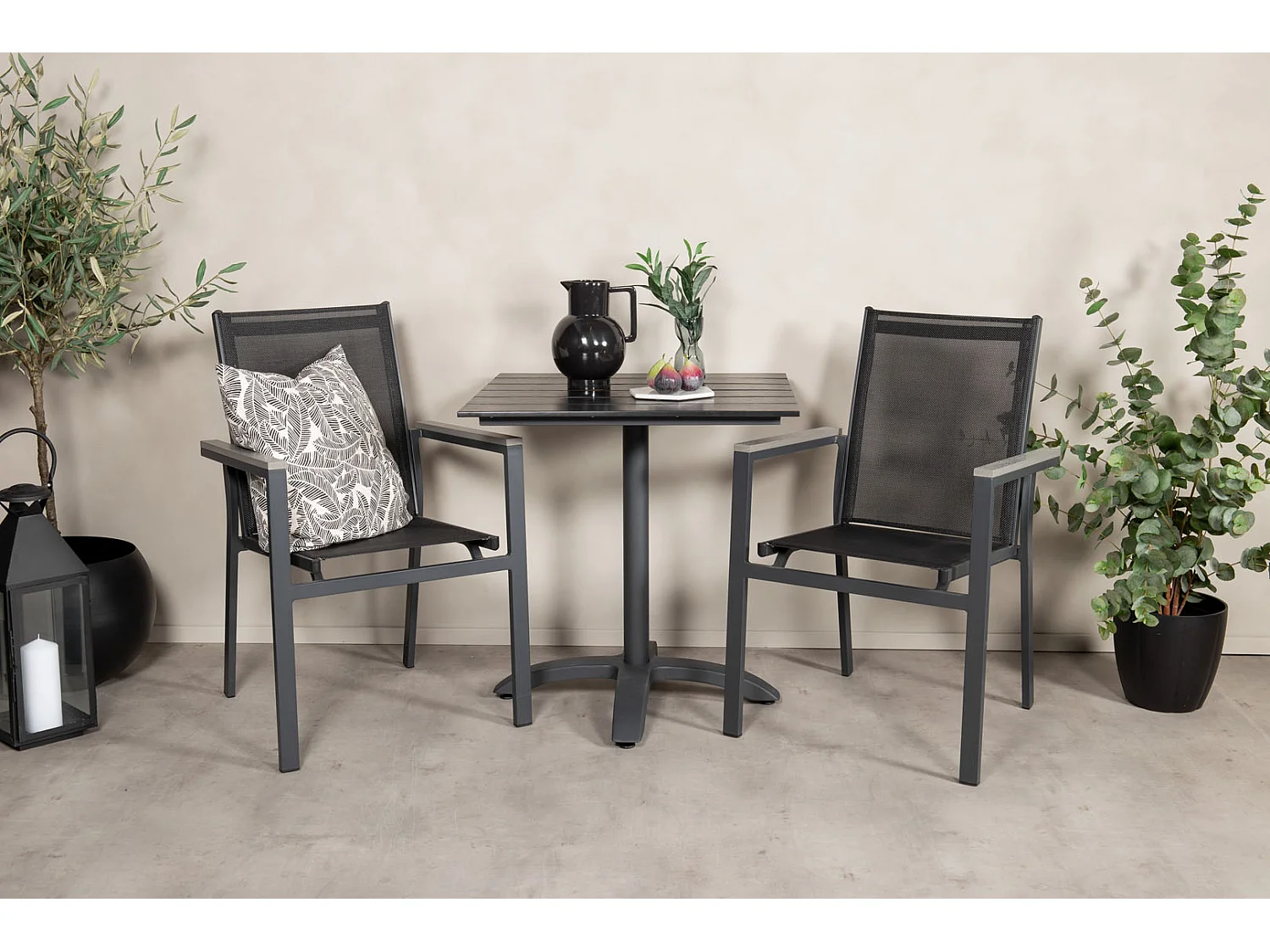 Colorado 70*70 Ensemble table et chaises de jardin, table 70x70cm et 2 chaises Parma, noir.