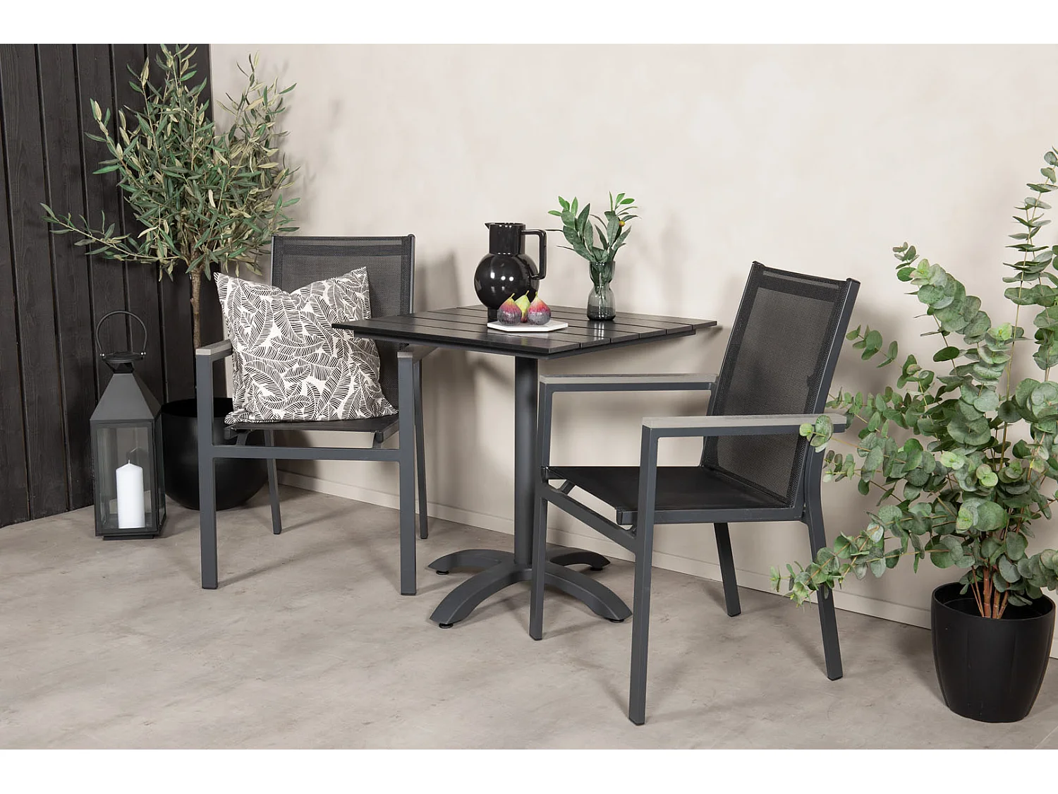 Colorado 70*70 Ensemble table et chaises de jardin, table 70x70cm et 2 chaises Parma, noir.