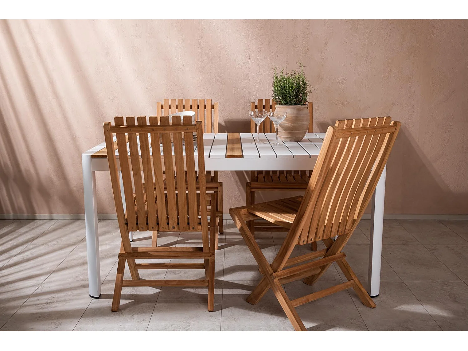 Togo tuinmeubelset tafel 150x100cm, 4 stoelen Ghana, wit,naturel.