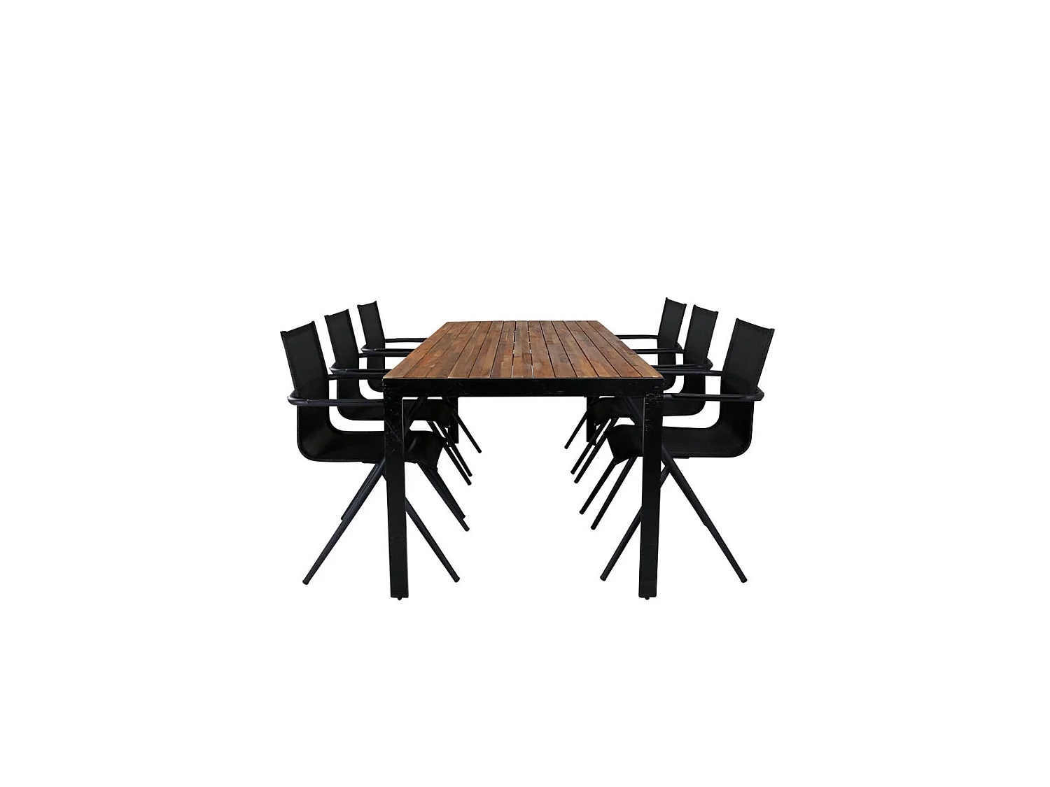 Bois Ensemble table et chaises de jardin, table 90x205cm et 6 chaises salu Alina, noir, naturel.