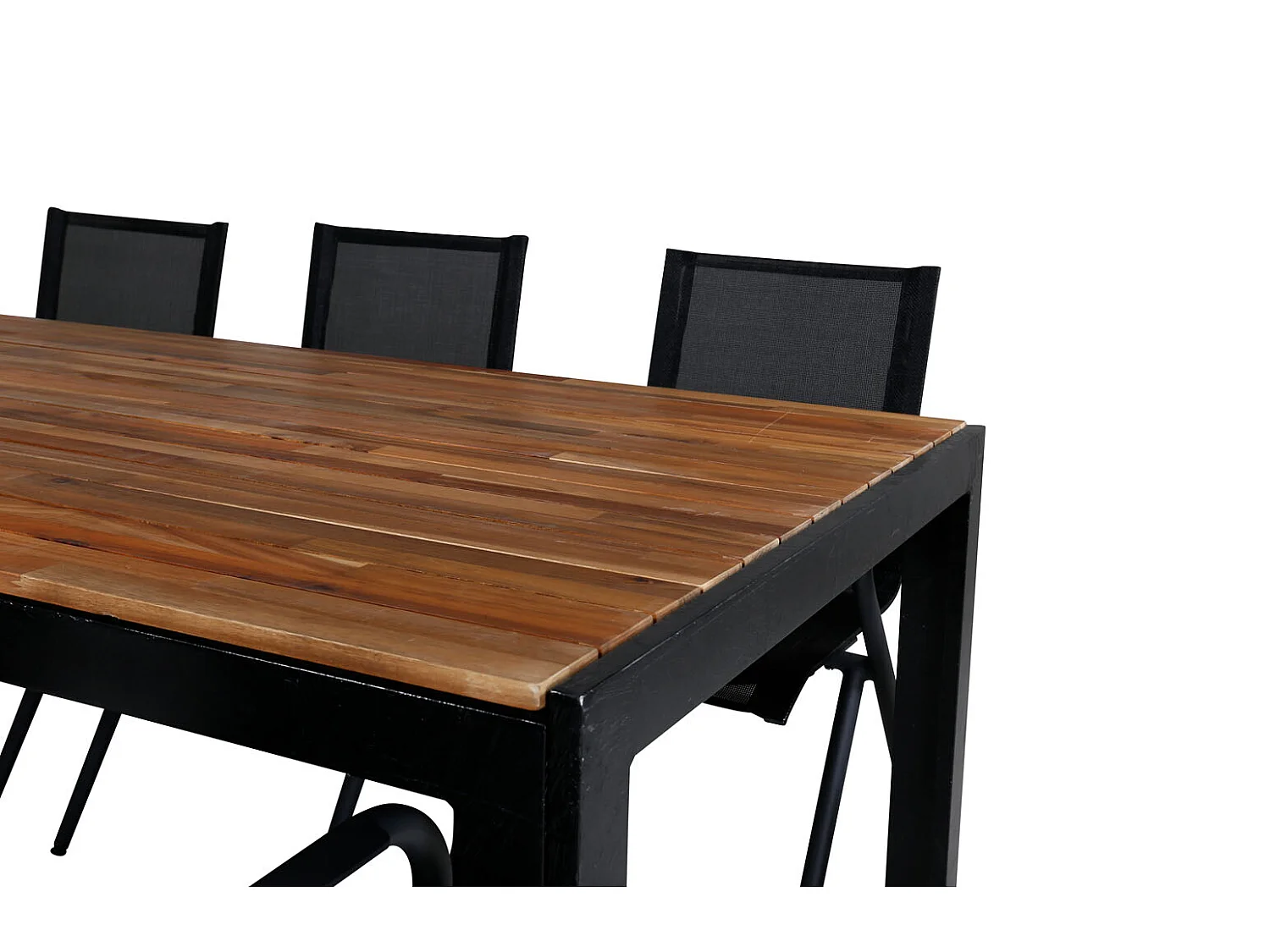 Bois Ensemble table et chaises de jardin, table 90x205cm et 6 chaises salu Alina, noir, naturel.