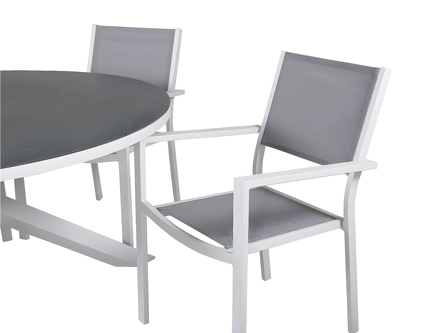 Copacabana Ensemble table et chaises de jardin, table Ø140cm et 6 chaises stable Copacabana, blanc, gris, crème.
